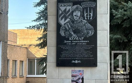 Інструктор, «азовець», атлет: у Кривому Розі відкрили меморіальну дошку на честь Дениса Комара