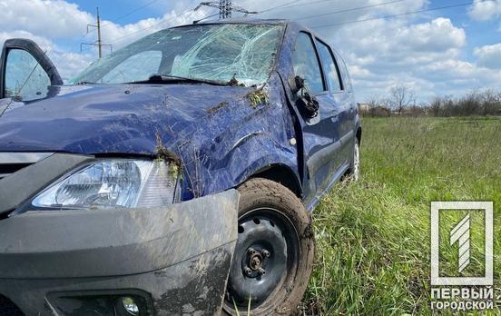 В Кривом Роге в результате аварии автомобиль вылетел в кювет и перевернулся
