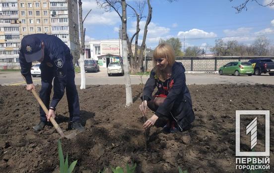 «Улицы для жизни»: в Кривом Роге в рамках экоакции курсанты вместе со старшеклассниками высадили клёны возле школы №74