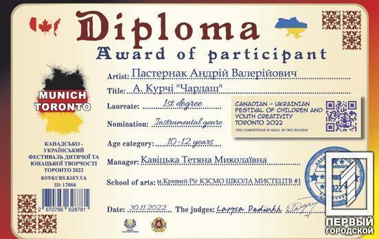Три найвищі нагороди здобули юні таланти з Кривого Рогу на міжнародних і всеукраїнських конкурсах
